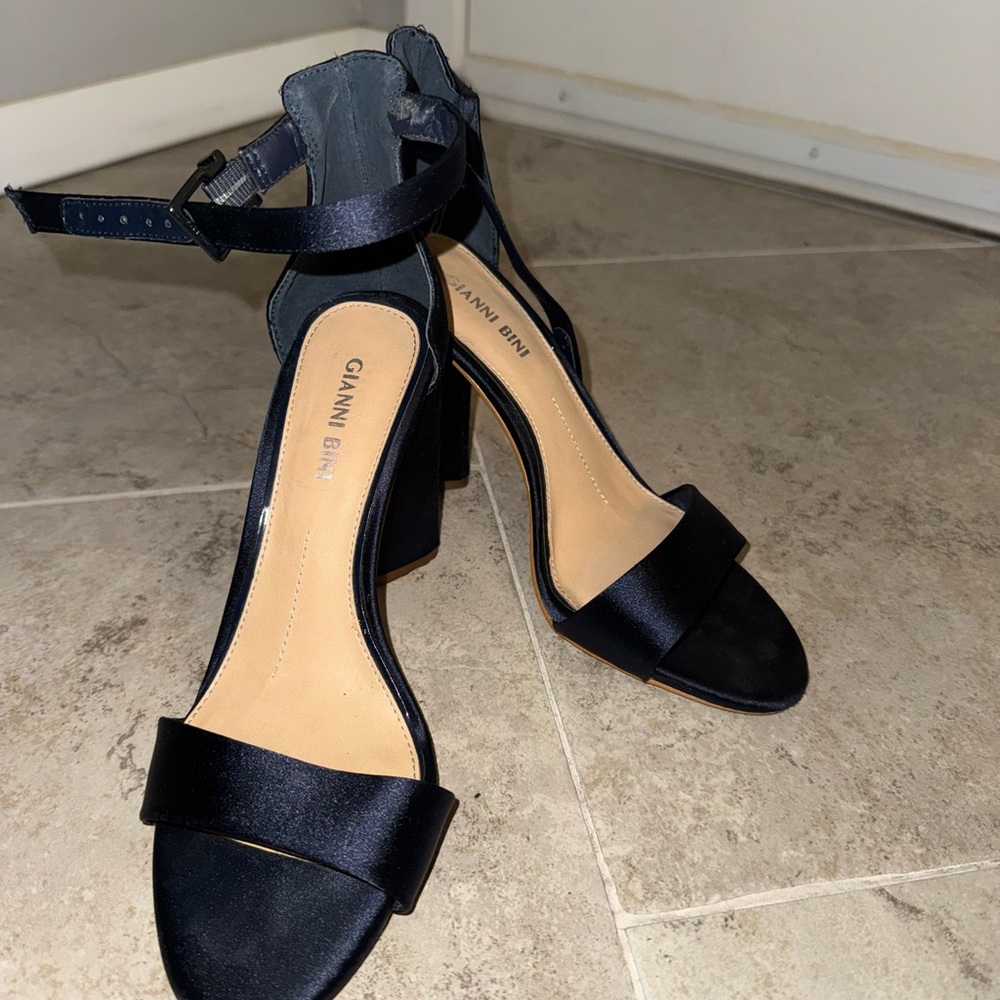 Gianni Bini Navy Heeled Sandals with Ankle Strap